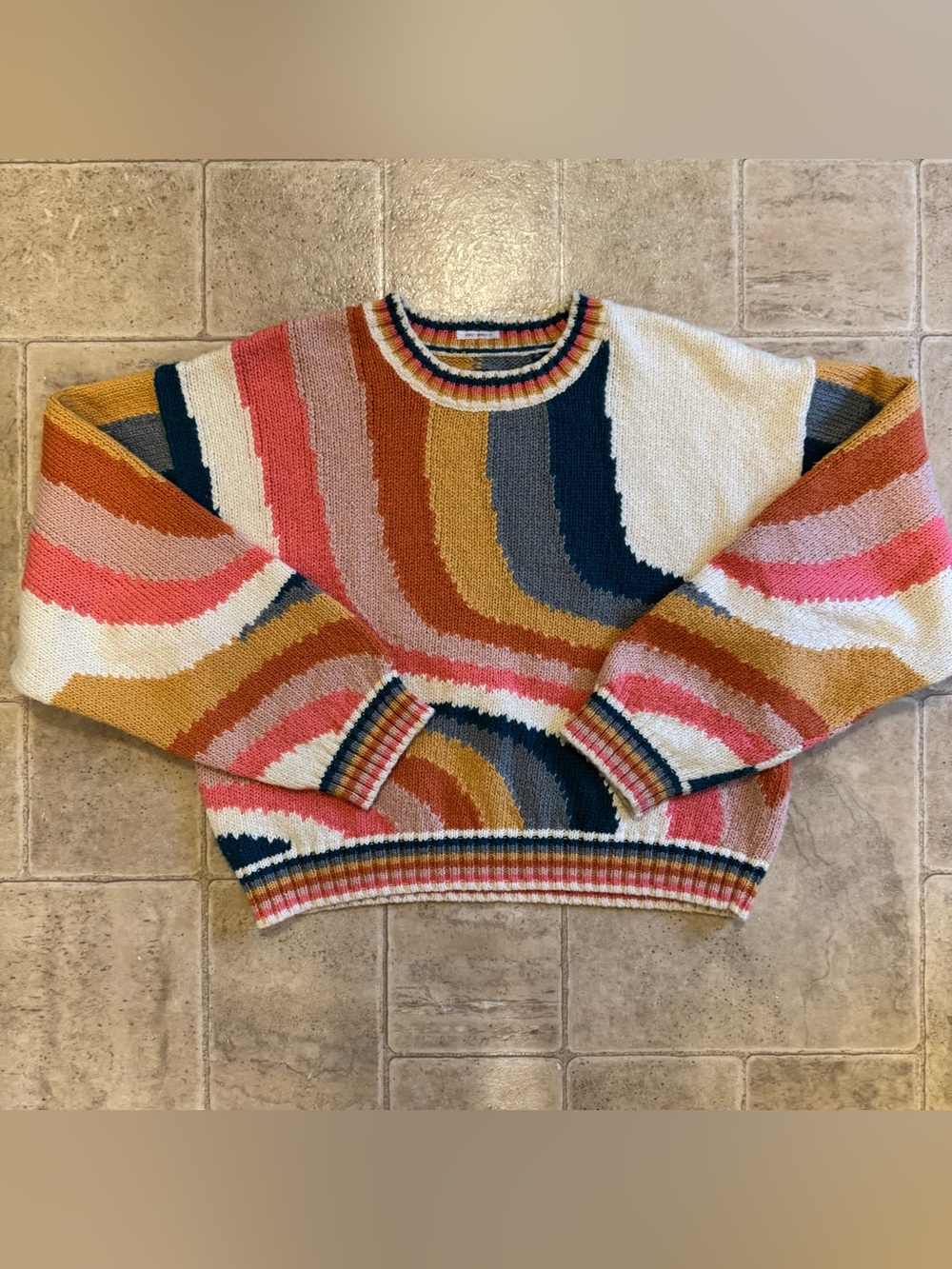 Mother The Itsy Crop sweater hypnotize me rainbow wave knit cotton medium